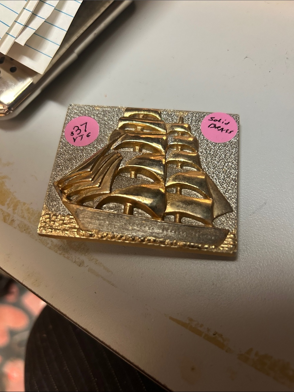 Vintage Gold-tone Sailing Ship Belt Buckle